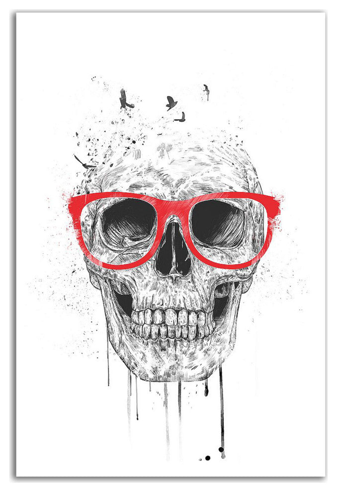 "Skull With Red Glasses" by Balazs Solti, Print on Canvas, 24"x36"