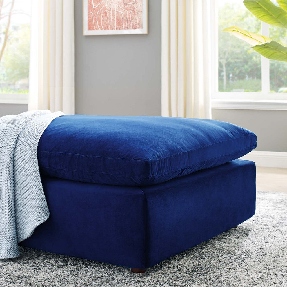 Accent Chair Ottoman, Velvet, Blue Navy, Modern, Living Lounge Hotel Hospitality