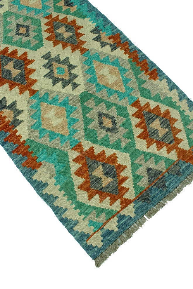 Sun Faded Kilim Mahabbat Blue/Rust Runner, 2'7x7'10