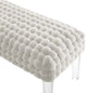 Ottoman Bench, White, Velvet, Modern, Mid Century Hotel Lounge Cafe