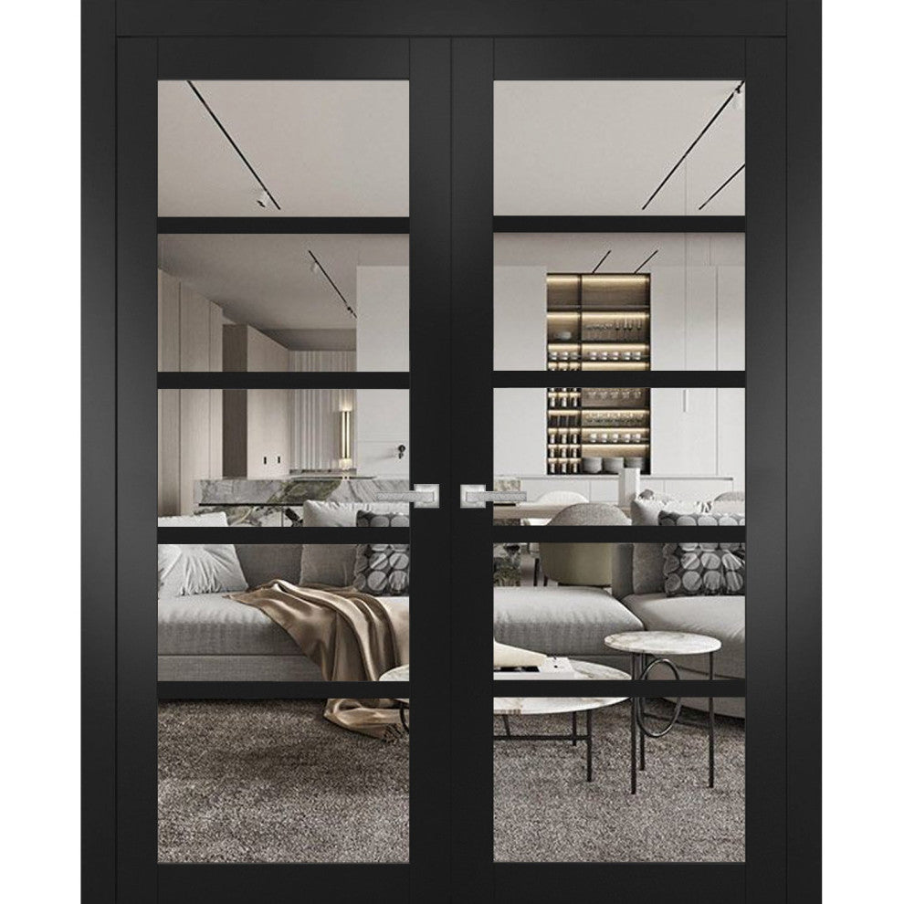Sliding Bypass Doors 84 x 96, Quadro 4522 Matte Black & Clear Glass