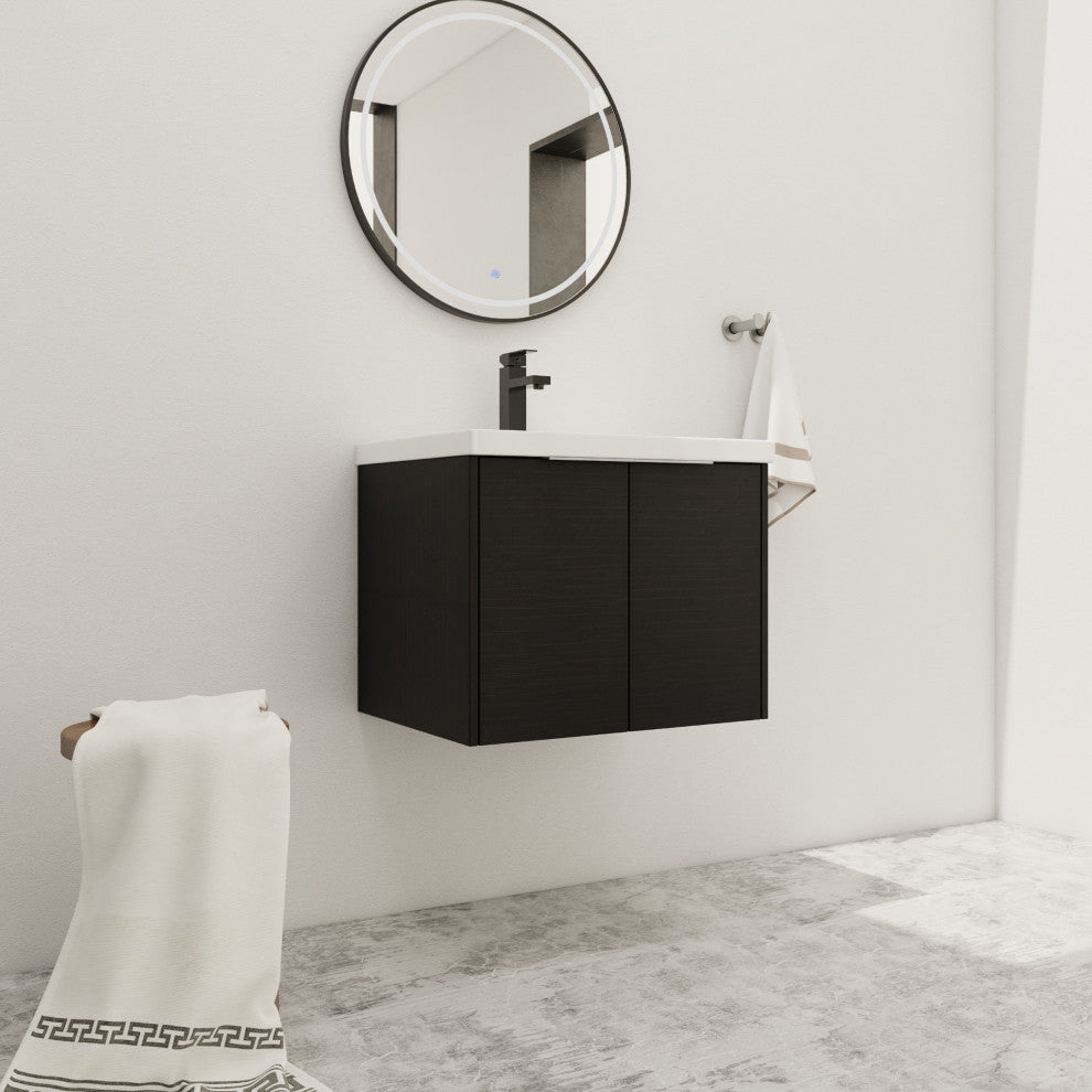 BNK Bathroom Vanity with Resin Sink, Modern Design with Soft Close Doors, Black Chestnut, 24"