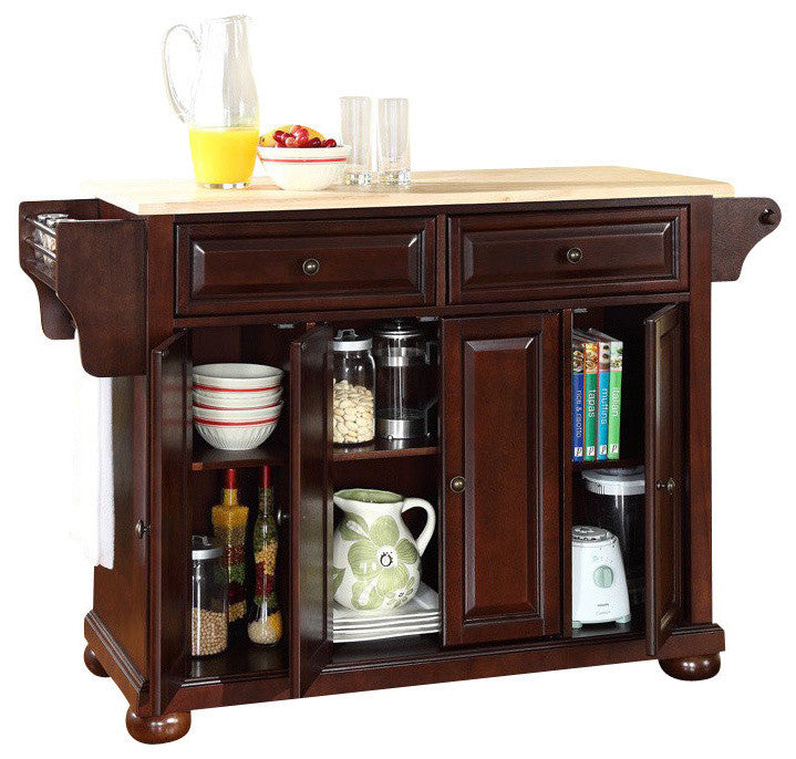 Crosley Furniture Alexandria Natural Wood Top Kitchen Island in Mahogany