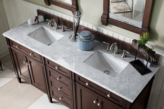 Brittany 72" Burnished Mahogany Double Vanity, Carrara Marble