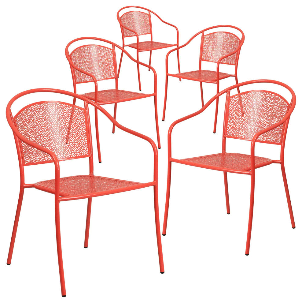 Set of 5 Indoor Outdoor Chair, Rain Flower Seat & Curved Backrest, Coral