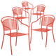 Set of 5 Indoor Outdoor Chair, Rain Flower Seat & Curved Backrest, Coral
