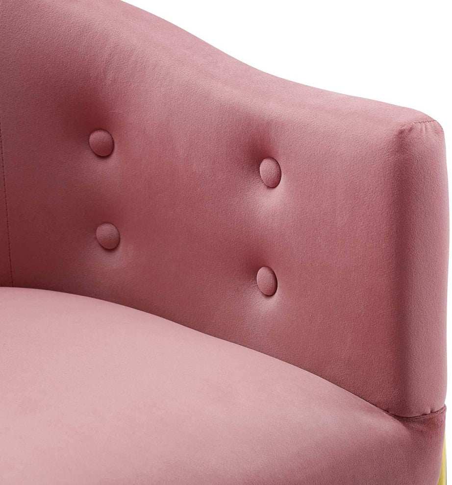 Modern Dining Chair, Golden Frame With Velvet Seat & Curved Back, Dusty Rose