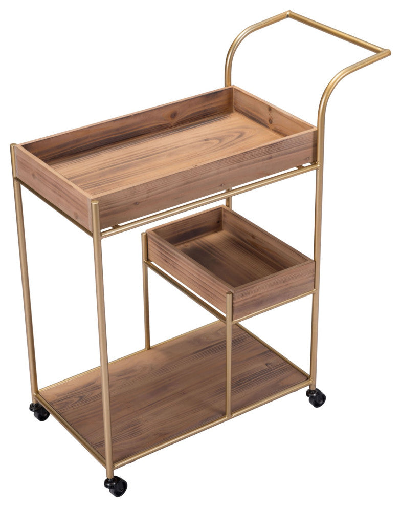 Bar Cart, Steel Metal, Wood, Brown, Gold, Bar Kitchen Pub Cafe Bistro