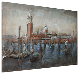 Gondolas Wall Art Mixed Media Hand Painted Iron Wall Sculpture, 48"x 32"