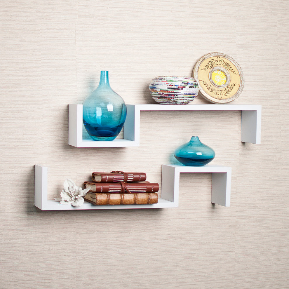 "S" Wall Mount Shelves Set of 2, White