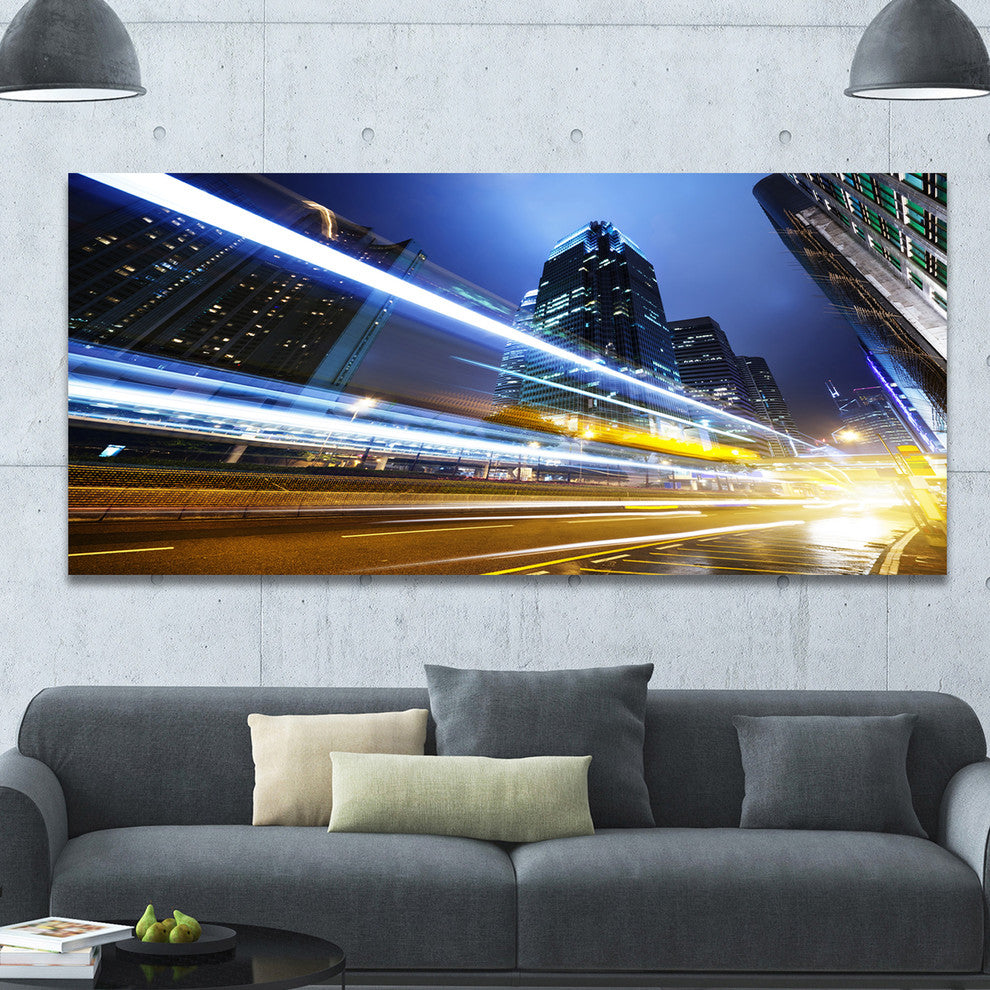 Traffic In Hong Kong at Night, Large Cityscape Canvas Art Print, 60"x28"