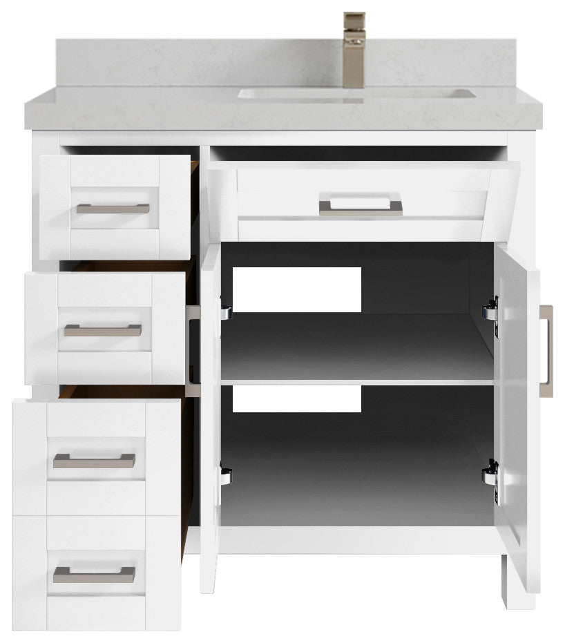 Cambridge 36 Right Offset Bath Vanity in White 2" Carrara Quartz