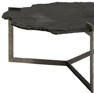 40" Black and Gold Stone and Iron Free Form Distressed Coffee Table
