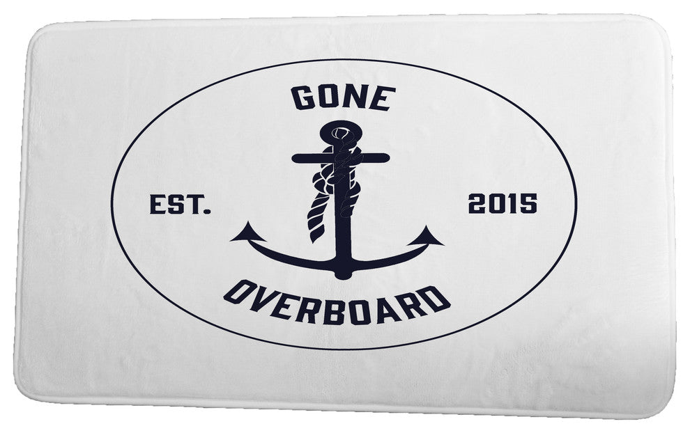 Nautical Nights Gone Overboard Word Print Bath Mat, White, 21"x34"
