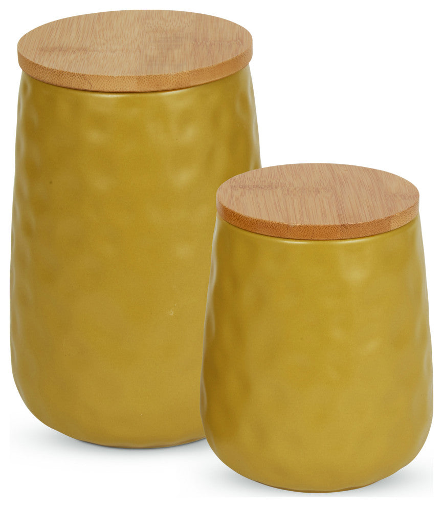 Lemongrass Matte Dimple Texture Ceramic Canister (Set of 2)
