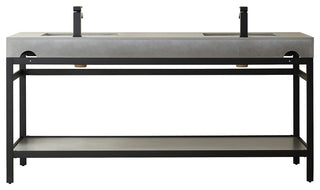 Funes Bath Vanity with Mirror, Matte Black Support, 72" Double Sink, Grey Stone Top