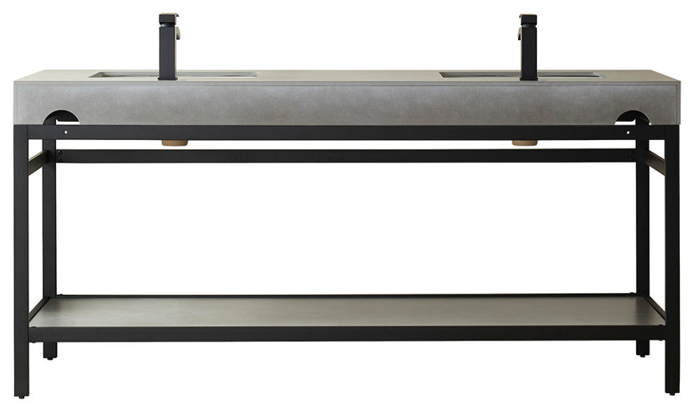 Funes Bath Vanity with Mirror, Matte Black Support, 72" Double Sink, Grey Stone Top