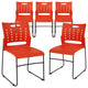 Set of 5 Multipurpose Stack Chair, Contoured Seat With Perforated Back, Orange