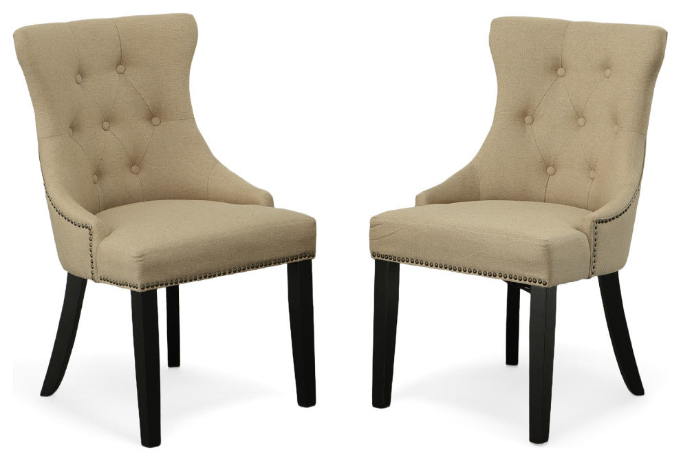 Megan Tufted Chair With Nailhead Trim, Linen/Espresso