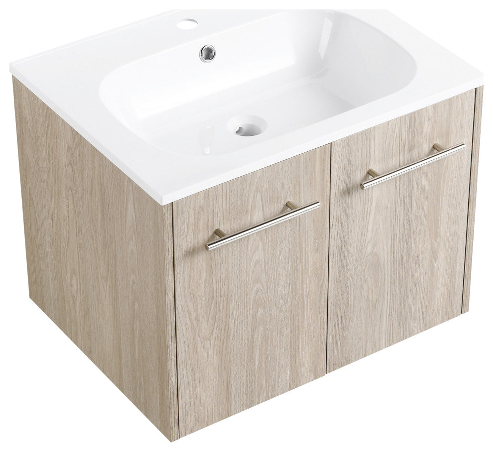 24" Plywood Wall Mounted Bath Vanity Set, Integrated Resin Sink