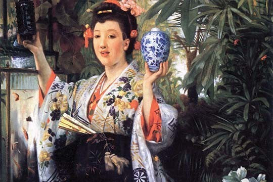 A Young Woman Holds Japanese Goods - Fine Art Giclee Print 24" x 36"