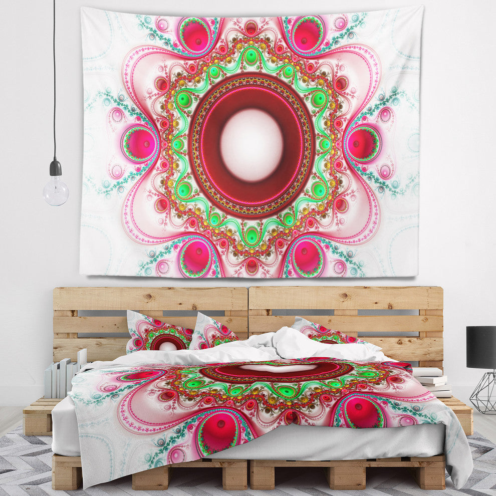 Pink Fractal Pattern with Circles Abstract Wall Tapestry, 92"x78"