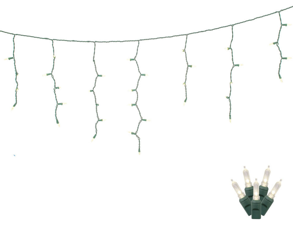Vickerman X6G3101 70 Warm White M5 Led Icicle Light On Green Wire