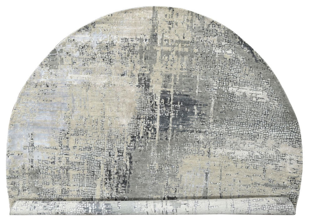 Cloud Gray Hand Knotted Abstract Design Wool and Silk Round Rug 9'10"x9'10"