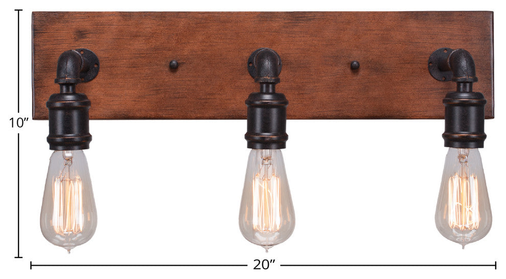 Portland 3-Light Bath Bar with Amber Antique Bulbs