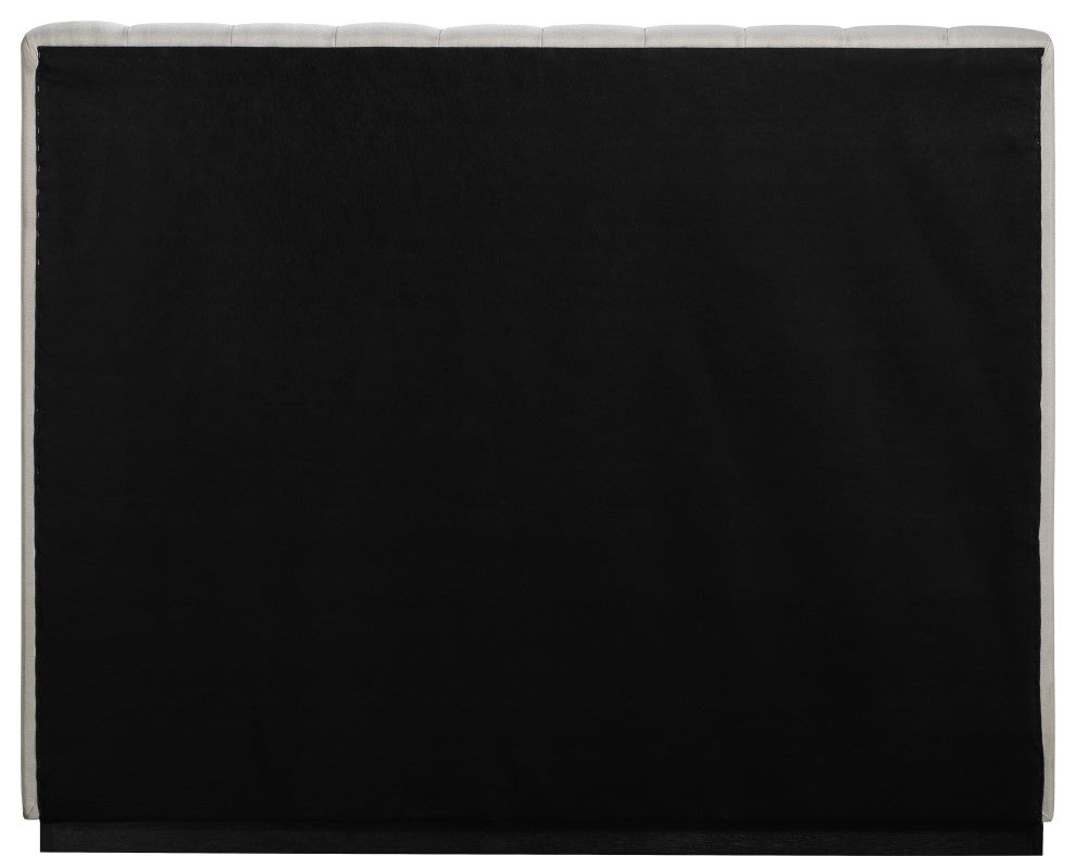 Lucia Beige Linen Textured Fabric Full Bed, Beige, Full, Black Finish