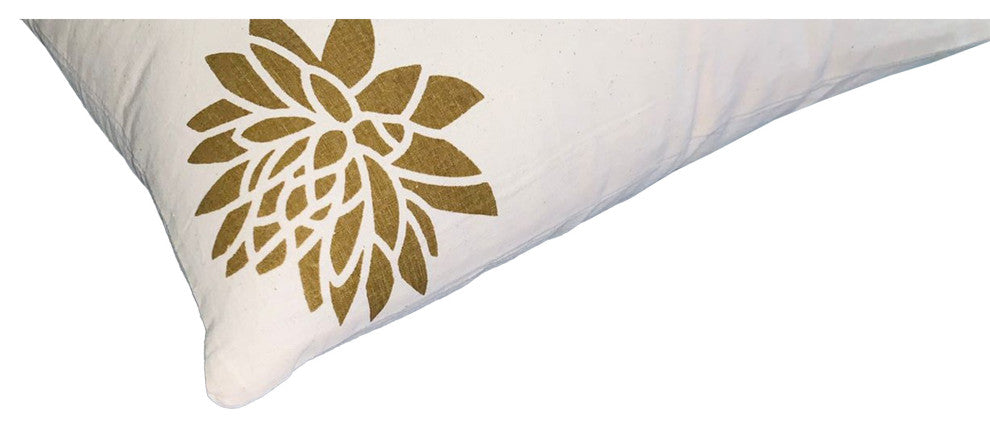 Benzara UPT-268971 Accent Pillow, Soft Cover, Printed Lotus Flower, Gold, White