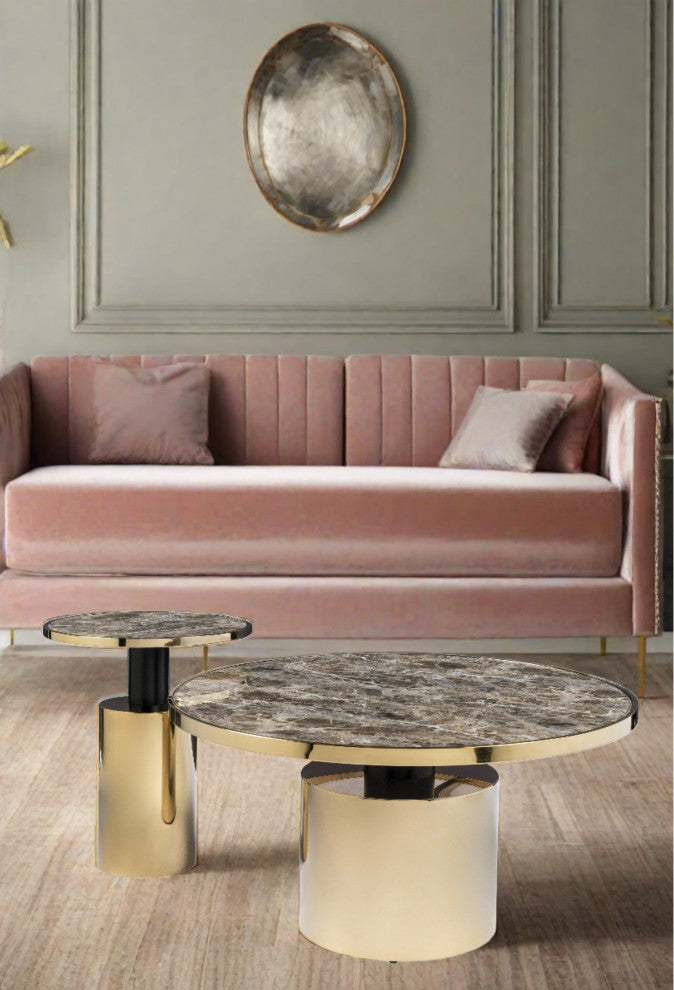 Taylor Round Pedestal Coffee Table, Brown and Gold
