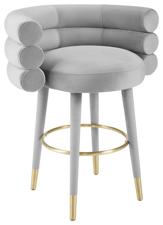 Betty Velvet Barstool, Grey, Counter Height