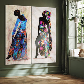 "Her Beauty I and II" Oversized Frameless Reverse Printed Tempered Art Glass Set