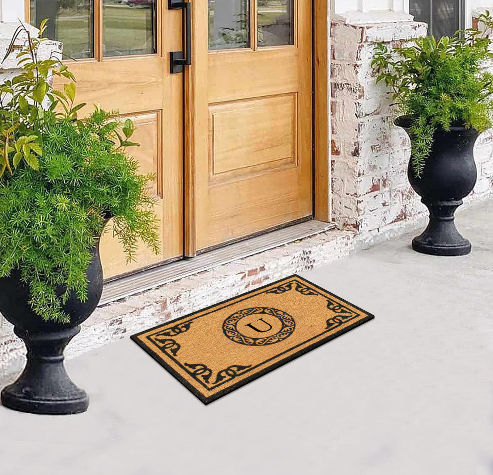 A1HC Hand-Crafted by Artisans Geneva Monogrammed Entry Doormat, 30"x48", U