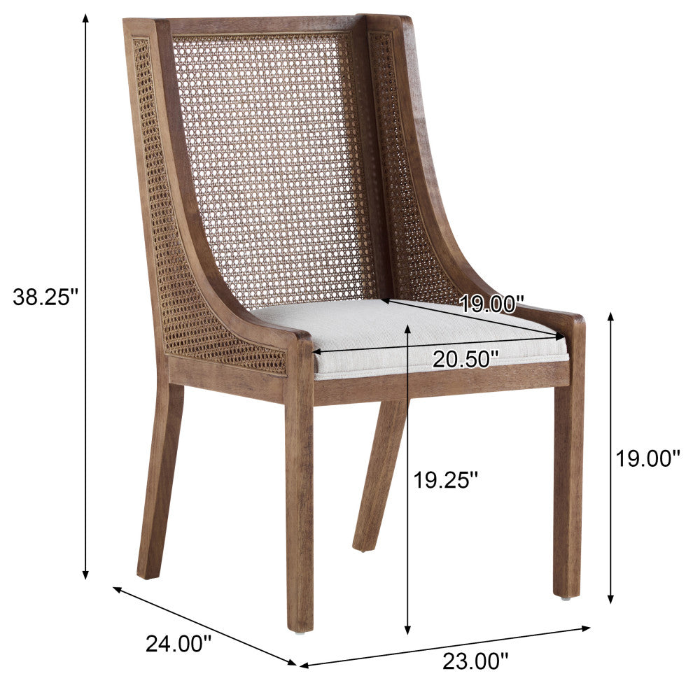 Wendell Rustic Fabric Upholstered and Cane Dining Chairs, Set of 2, Beige/Brown