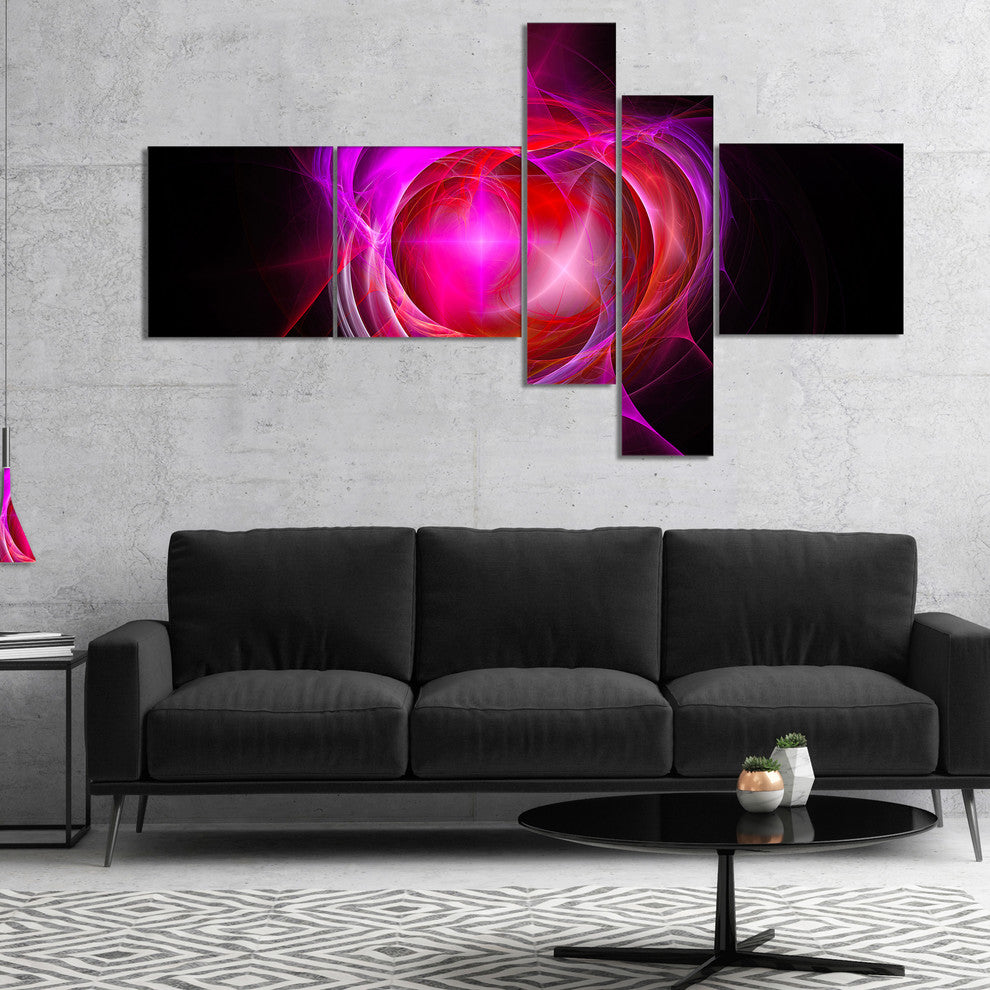 Red Fractal Explosion Supernova, Abstract Canvas Art Print, 60"x32", 5 panels
