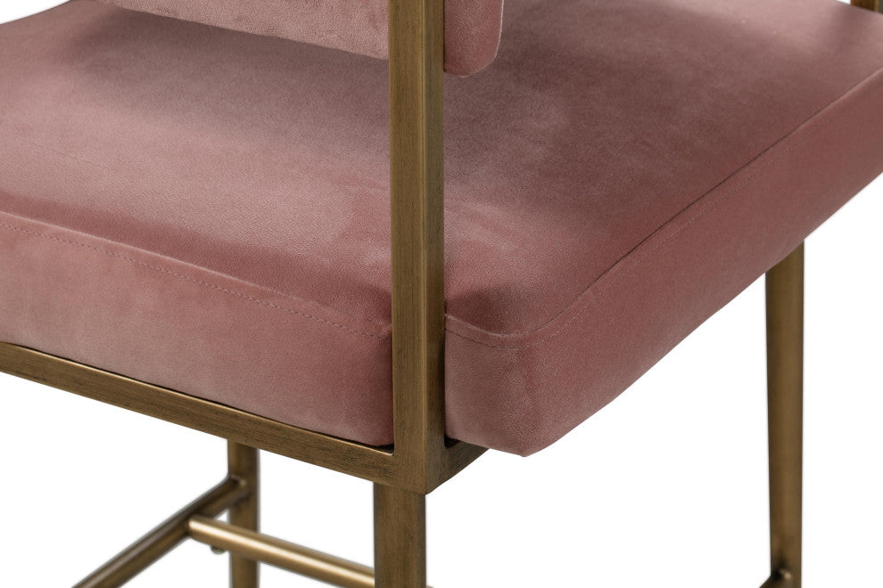 Blush Pink Velvet Counter Stool, Contemporary Modern Brass Gold Counter Stool