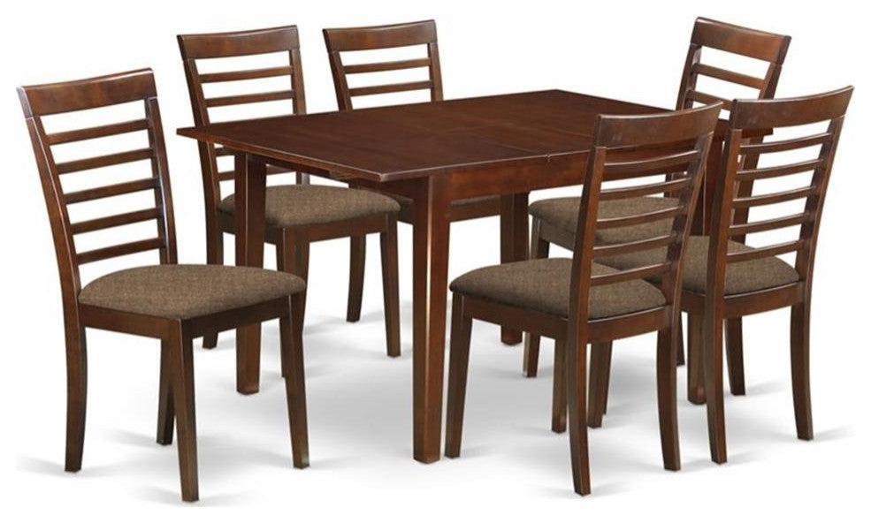 Mila7-Mah-C, 7-Piece Nook Set, Breakfast Nook and 6 Dining Chairs, Mahogany