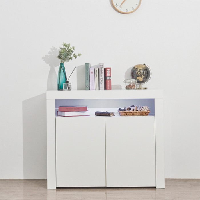 White Sideboard Storage Cabinet with LED light Modern wooden Cupboard