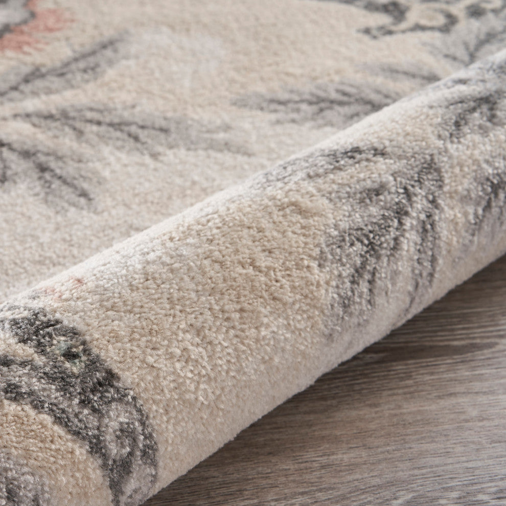 5" x 7" Soft Beige Birds and Trees Area Rug