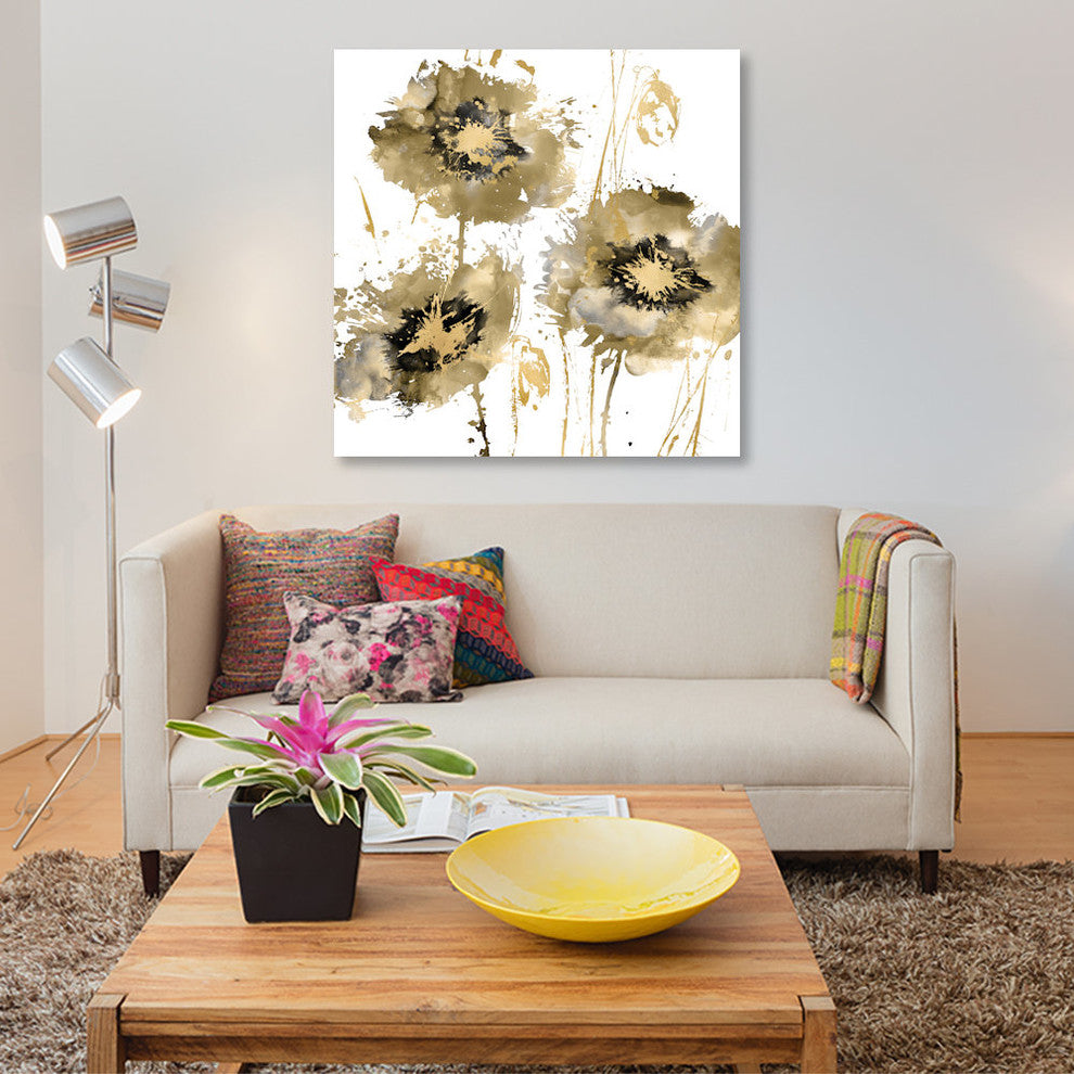 "Flower Burst Trio In Gold" by Vanessa Austin, Canvas Print, 37x37"