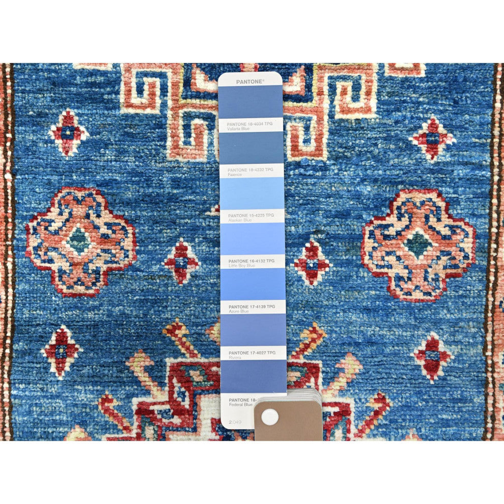 Denim Blue Soft Wool Hand Knotted Afghan Super Kazak XL Runner Rug, 2'6"x33'6"
