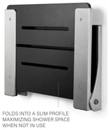 Silhouette Folding Wall Mount Shower Bench Seat, Black Seat With Silver Frame