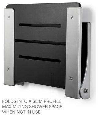 Silhouette Folding Wall Mount Shower Bench Seat, Black Seat With Silver Frame