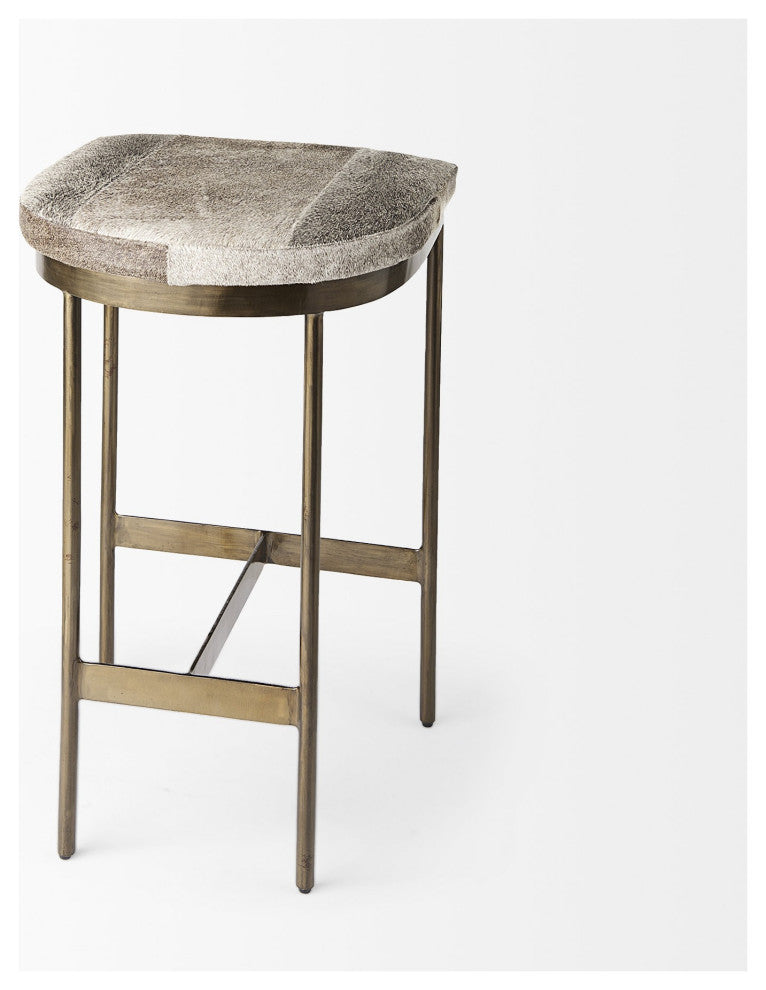 Cowhide Counter Stool With Gold Metal Frame