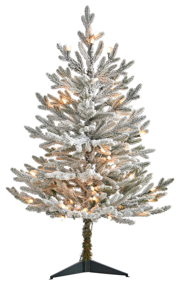 3' Flocked Fraser Fir Faux Xmas Tree W/200 White Lights & 481 Bendable Branches