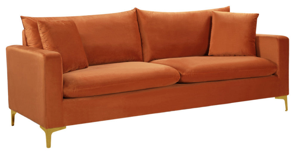 Naomi Velvet Upholstered Sofa, Cognac