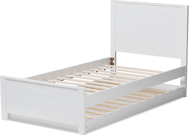 Catalina Modern Mission Style White Wood Platform Bed, Twin With Trundle