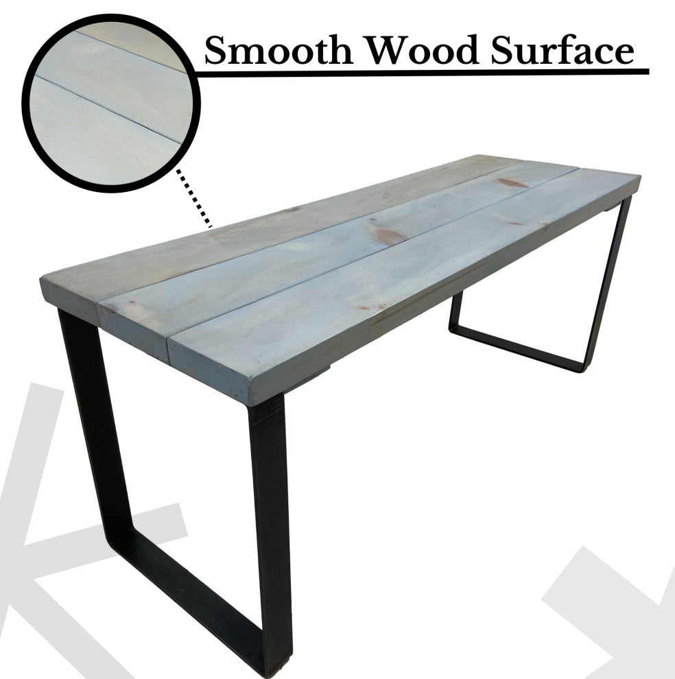 Bedroom or Entryway Bench, Heavy Duty Industrial Metal Legs, Celeste, Length 36", Fits Twin Bed